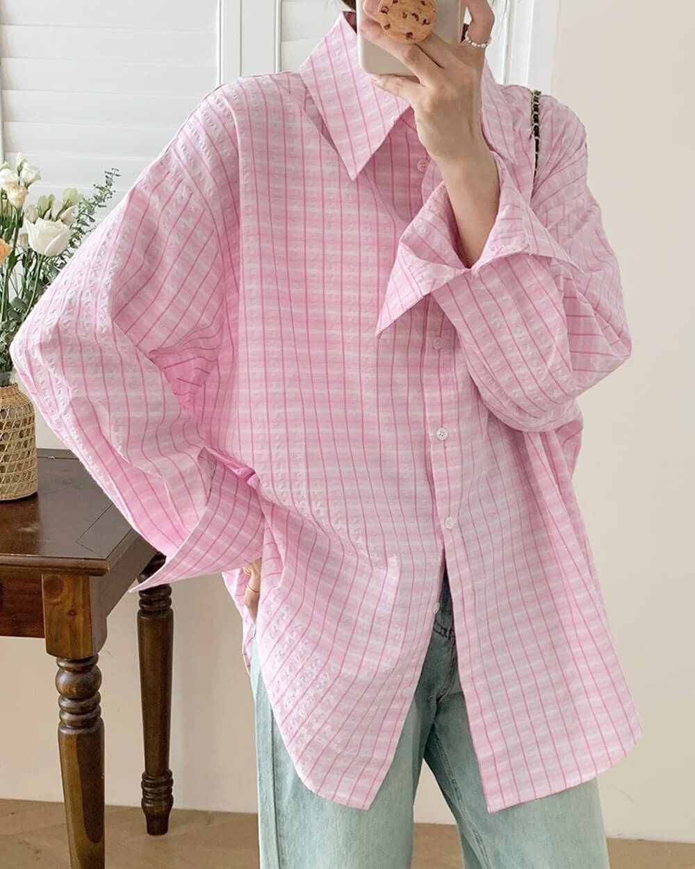 pastel plaid loose shirt boogzel clothing