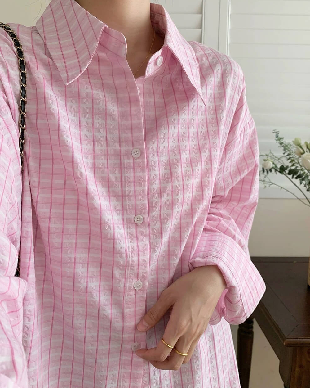 pastel pink plaid loose shirt boogzel clothing