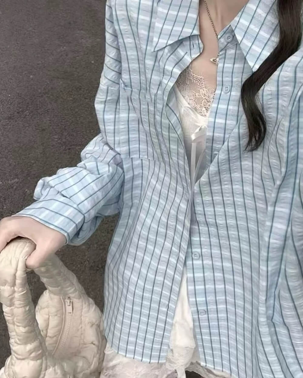 pastel blue plaid loose shirt boogzel clothing