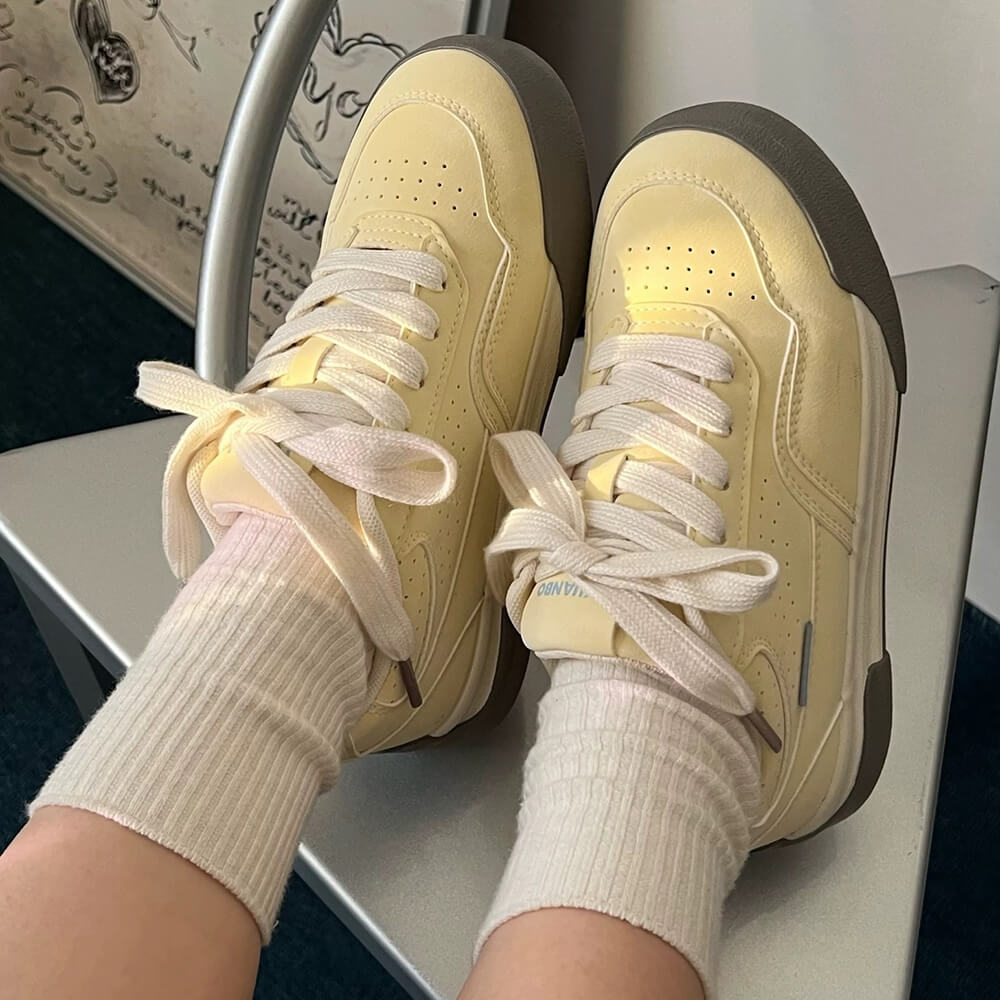 pastel yellow aesthetic sneakers boogzel clothing
