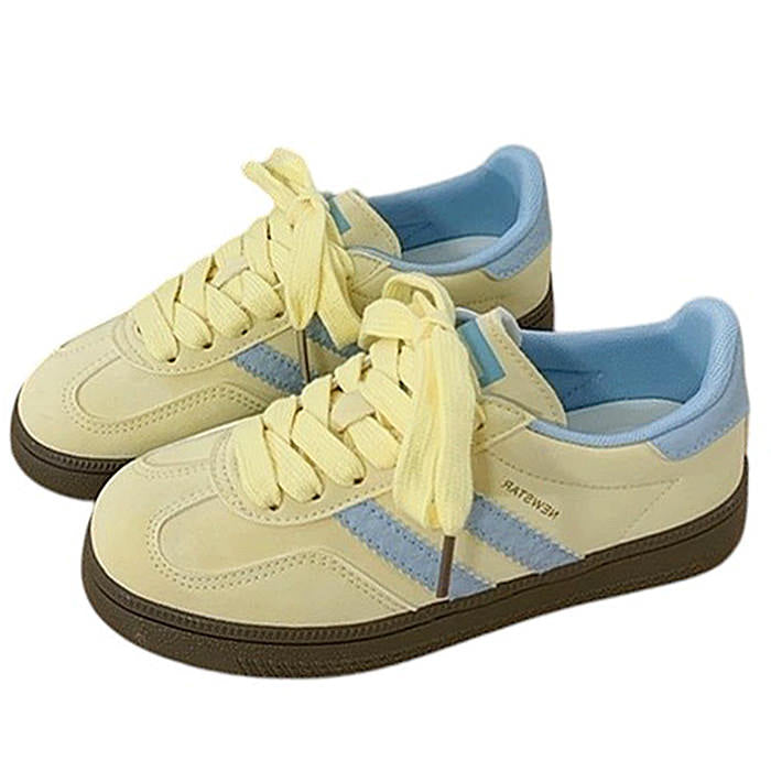 pastel yellow and blue stripe sneakers boogzel clothing