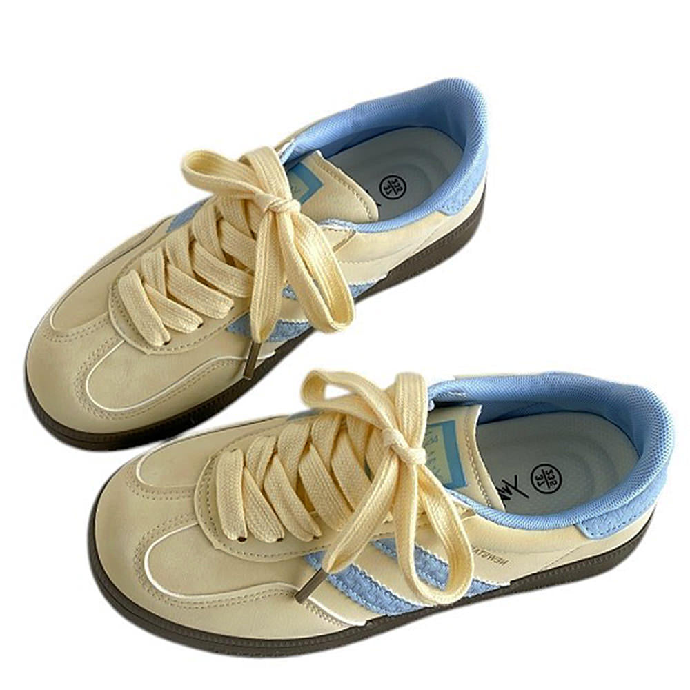 pastel yellow and blue stripe sneakers boogzel clothing