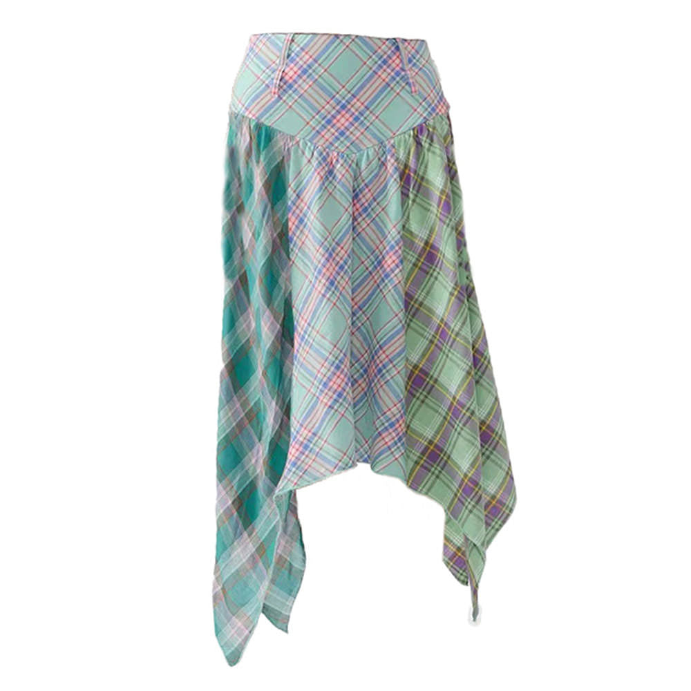 patchwork midi plaid skirt boogzel clothing