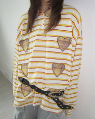 patchwork rugby striped long sleeve top boogzel clothing