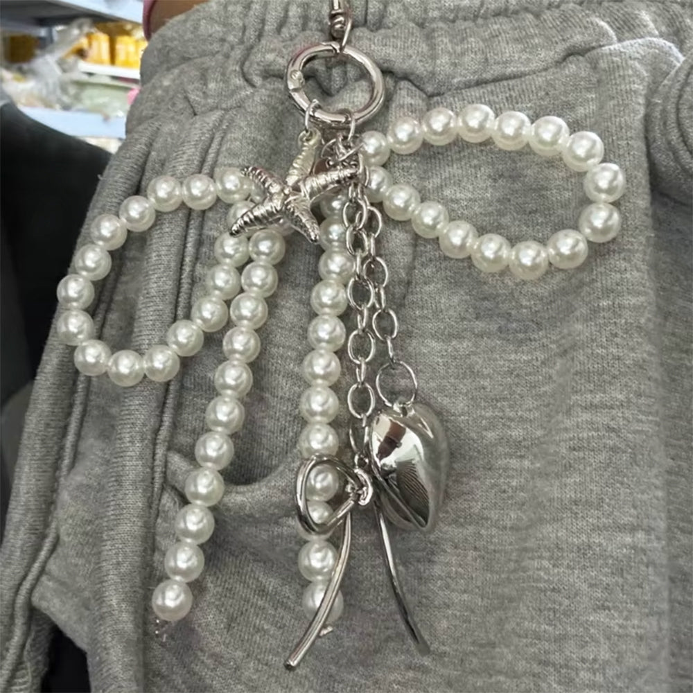 pearl bow charm keychain boogzel clothing
