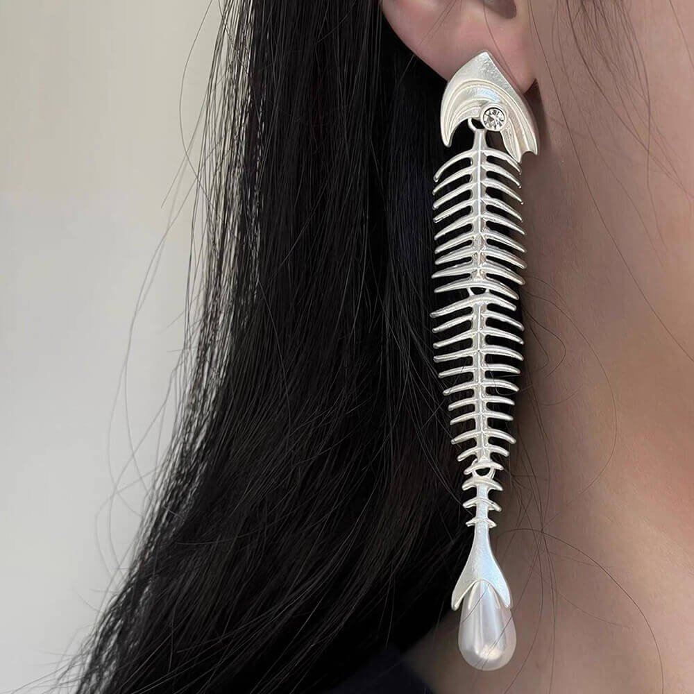 pearl drop fish bone earrings boogzel clothing