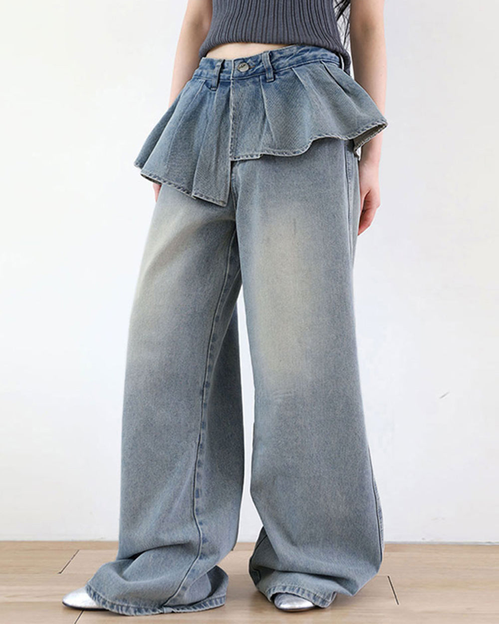 peplum waist denim wide leg jeans boogzel clothing