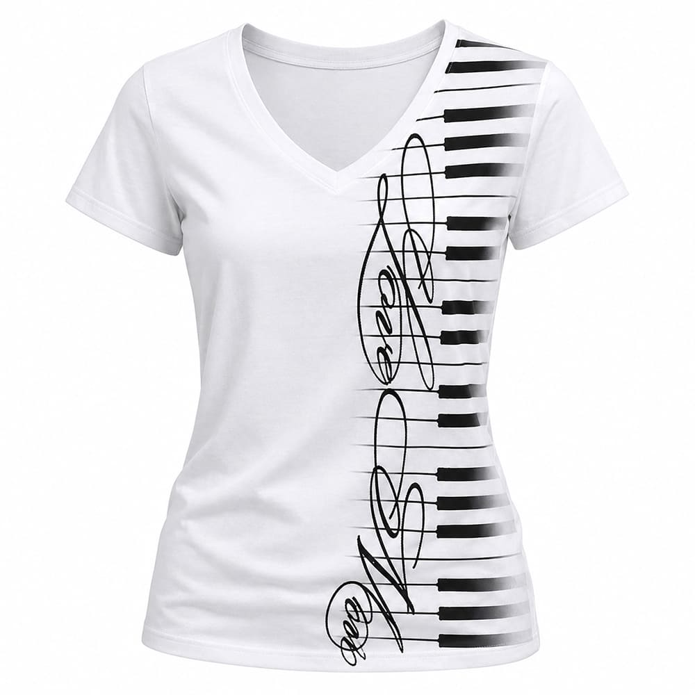 piano keyboard v-neck t-shirt boogzel clothing