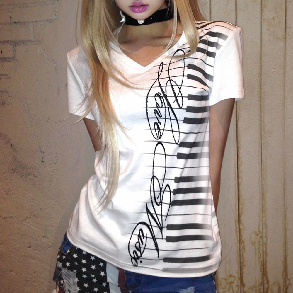 piano keyboard v-neck t-shirt boogzel clothing
