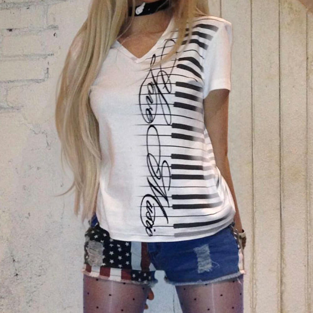 piano keyboard v-neck t-shirt boogzel clothing