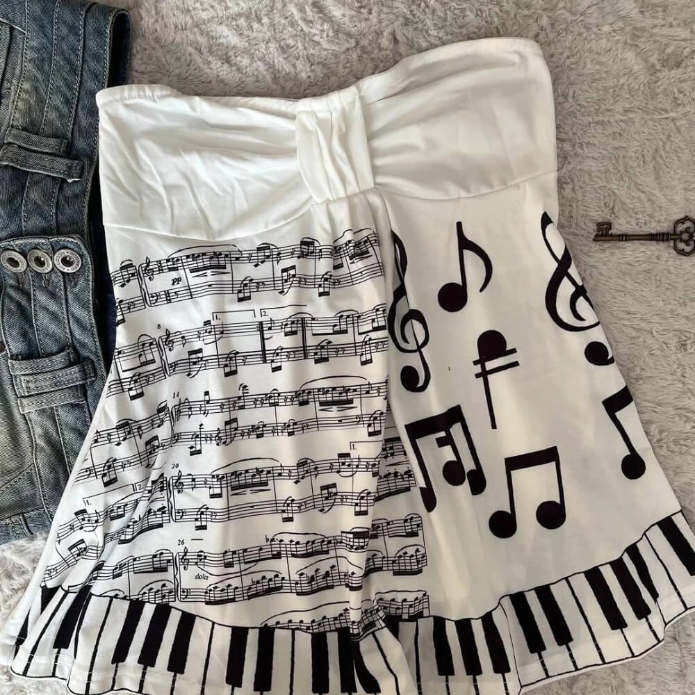 piano print strapless tube top boogzel clothing