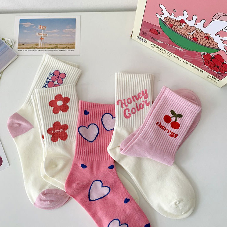 cute-pink-socks-heart-socks-flower-socks-cherry-socks-boogzel