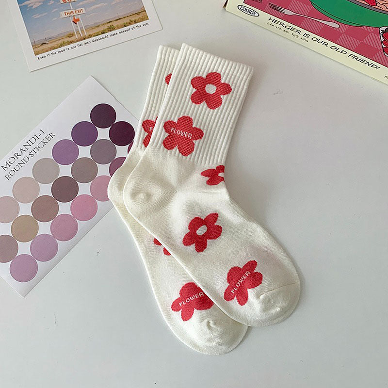 shop red pink flower socks boogzel, aesthetic socks