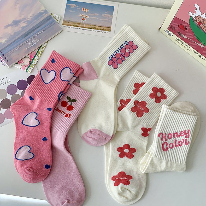 cute-pink-socks-heart-socks-flower-socks-cherry-socks-boogzel