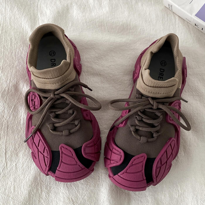 pink and beige chunky sneakers boogzel clothing