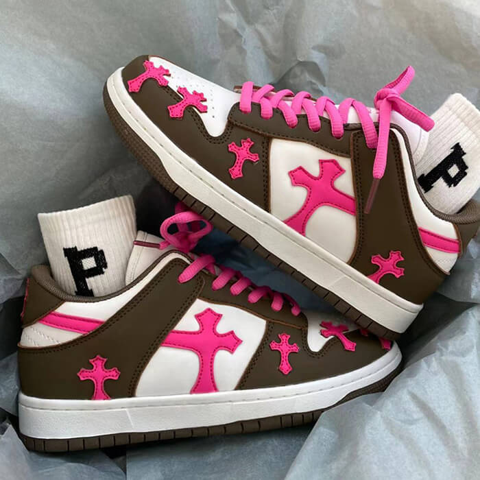 pink and brown cross sneakers boogzel clothing