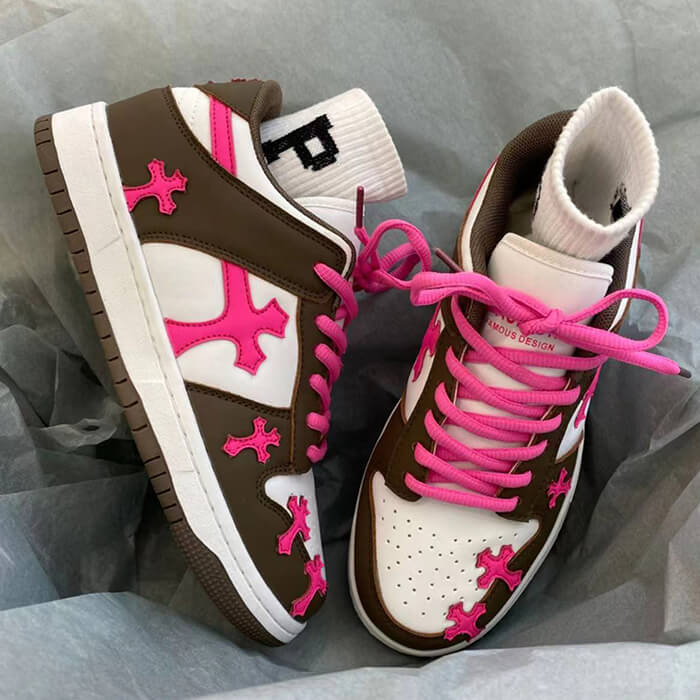 pink and brown cross sneakers boogzel clothing
