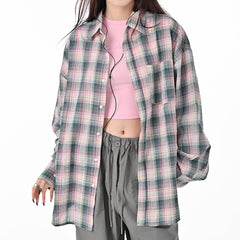 pink and green plaid button up shirt boogzel clothing