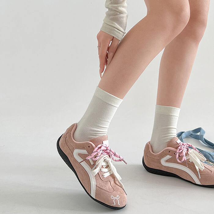 pink bow embroidery sneakers boogzel clothing
