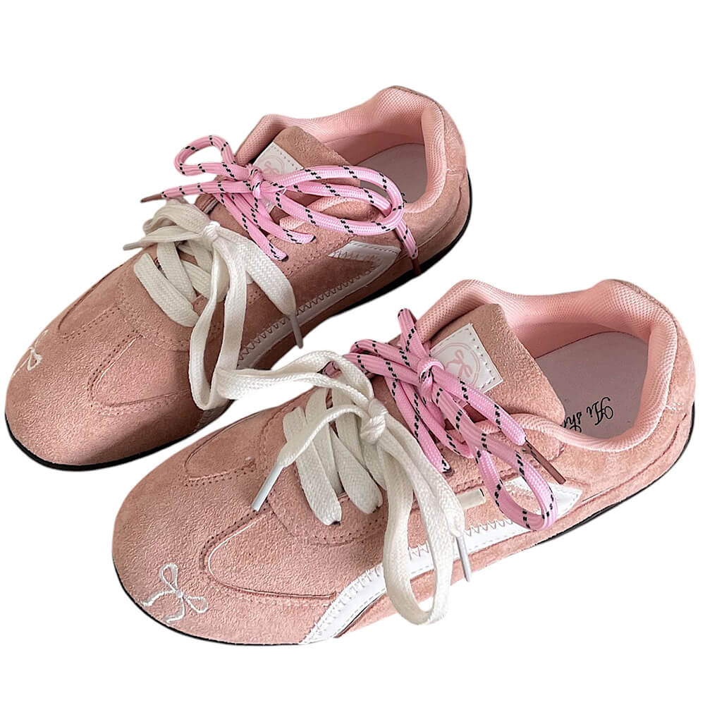 pink bow embroidery sneakers boogzel clothing