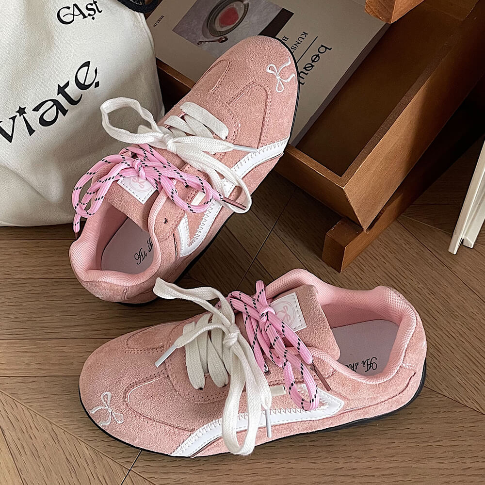 pink bow embroidery sneakers boogzel clothing