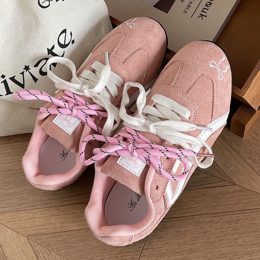 pink bow embroidery sneakers boogzel clothing