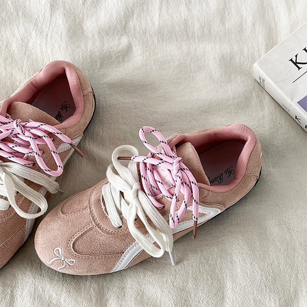 pink bow embroidery sneakers boogzel clothing