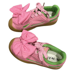 pink bow lace up sneakers boogzel clothing