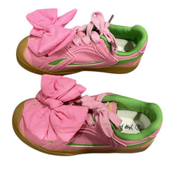 pink bow lace up sneakers boogzel clothing