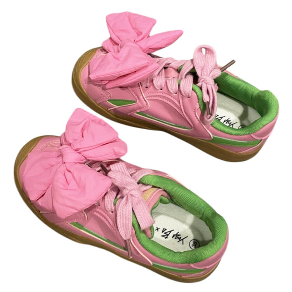 pink bow lace up sneakers boogzel clothing