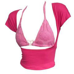 pink crop top with bikini top boogzel clothing