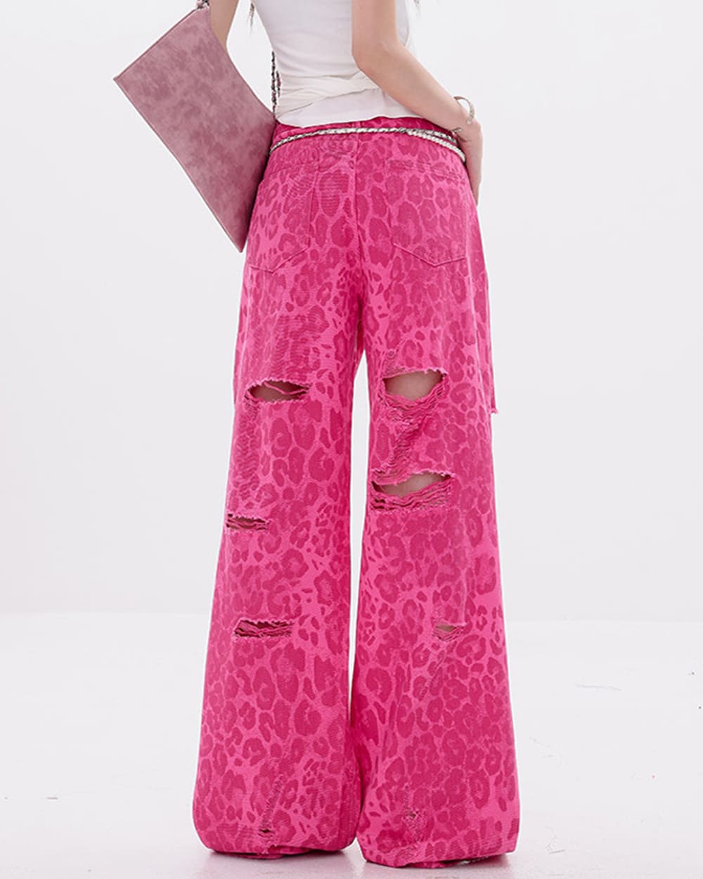 pink leopard wide leg jeans boogzel clothing