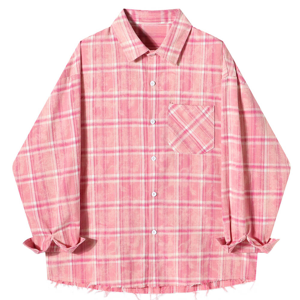 pink plaid pattern oversized shirt boogzel clothing
