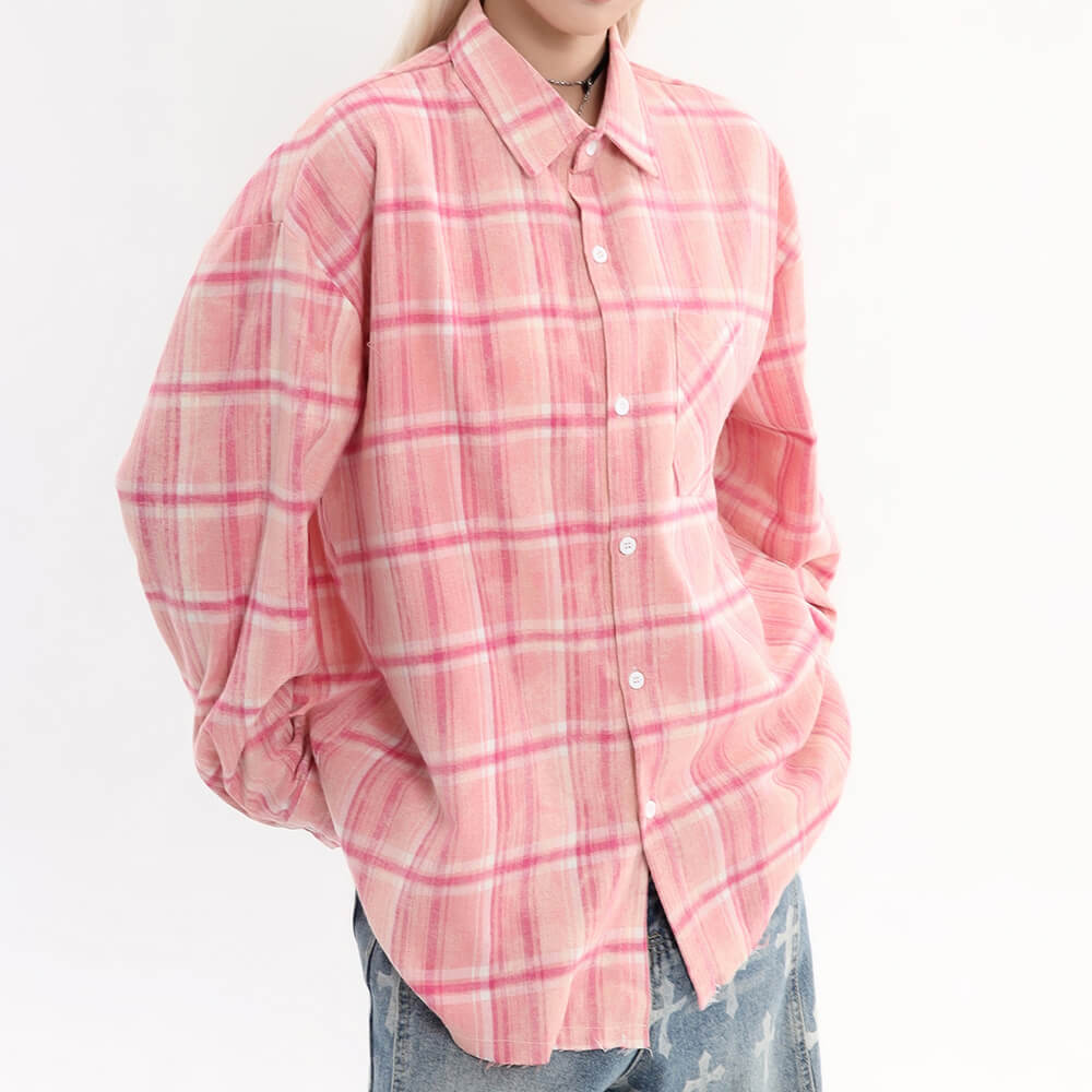 pink plaid pattern oversized shirt boogzel clothing