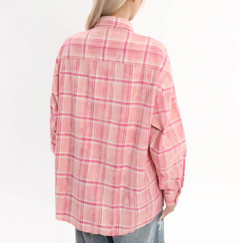 pink plaid pattern oversized shirt boogzel clothing