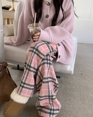 pink plaid wide leg pants boogzel clothing