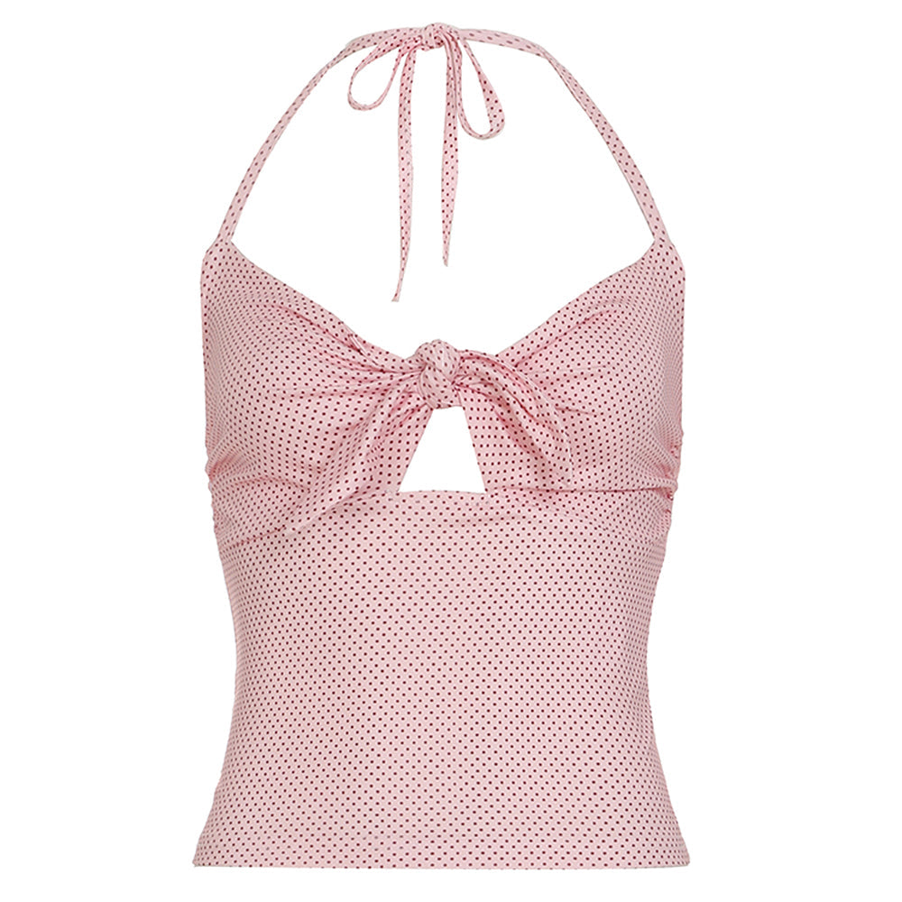 pink polka dot halter top boogzel clothing