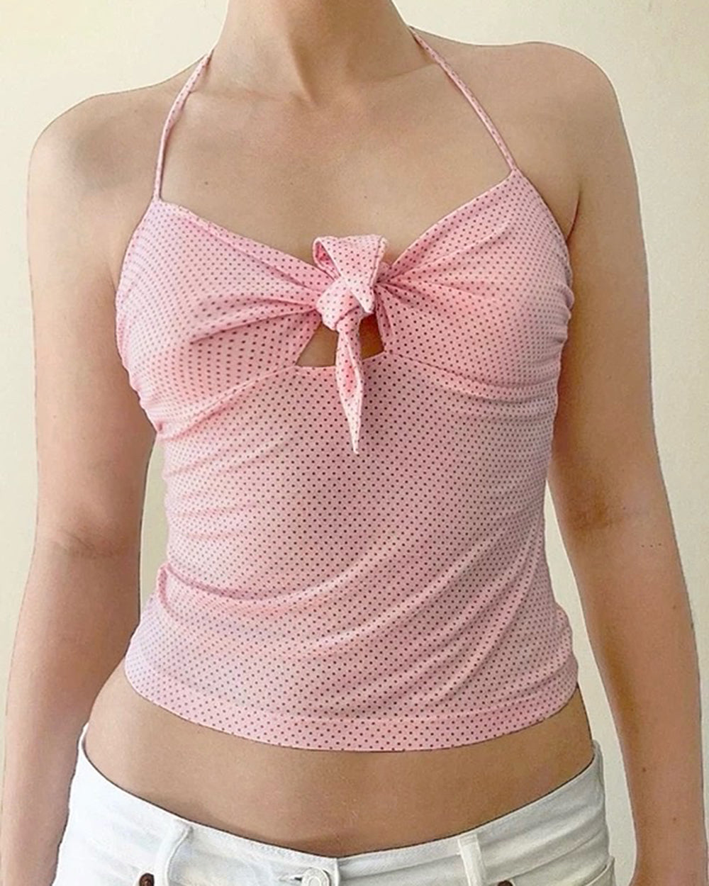 pink polka dot halter top boogzel clothing