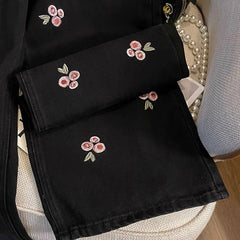 pink rose embroidery wide leg pants boogzel clothing