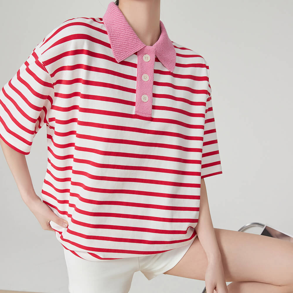 pink stripe skater polo shirt boogzel clothing