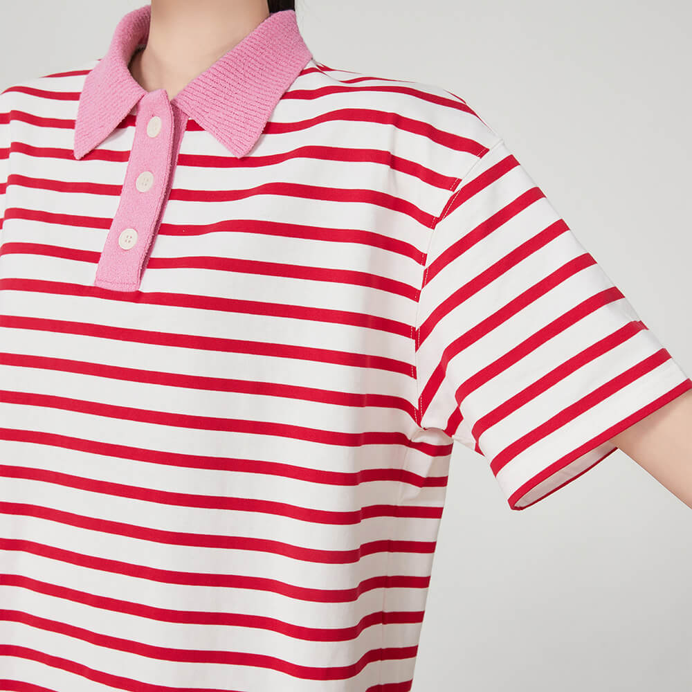 pink stripe skater polo shirt boogzel clothing