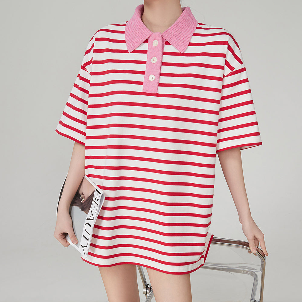 pink stripe skater polo shirt boogzel clothing