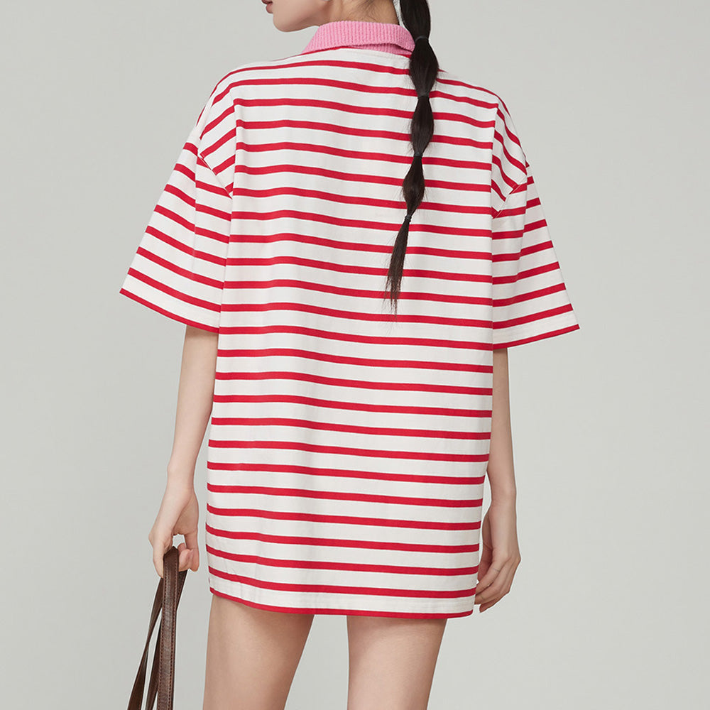 pink stripe skater polo shirt boogzel clothing