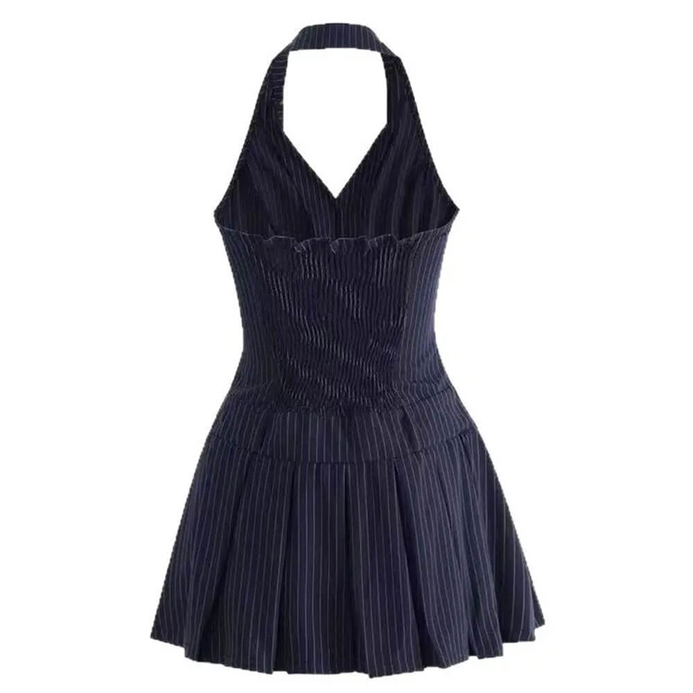pinstripe halter pleated mini dress boogzel clothing