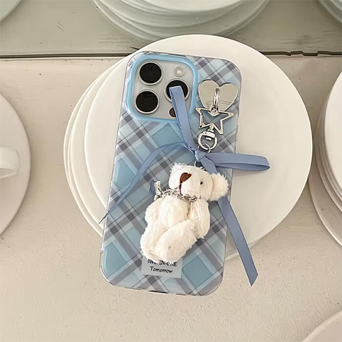 plaid bear charm iphone case boogzel clothing