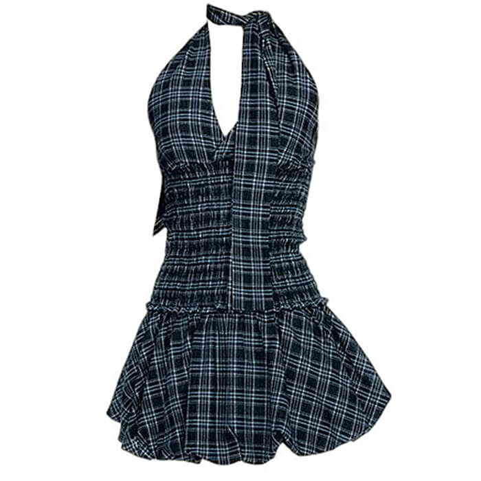 plaid halter top and bubble skirt set boogzel clothing