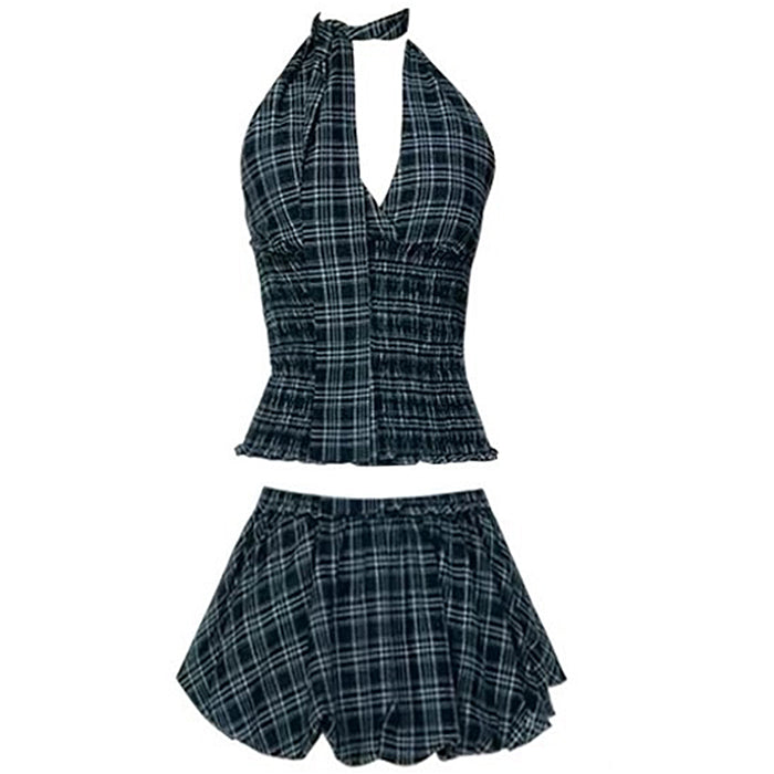 plaid halter top and bubble skirt set boogzel clothing