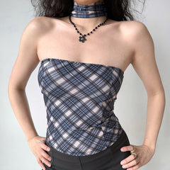 plaid scarf neck tube top boogzel clothing