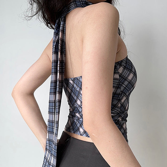 plaid scarf neck tube top boogzel clothing