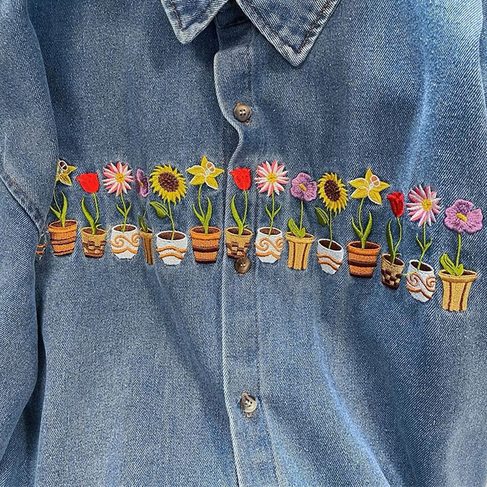 plants embroidery denim shirt boogzel clothing